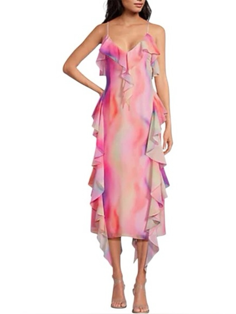 Gianni Bini Vibrant Asymmetrical Spaghetti Strap Maxi Midi Dress nwt Women Size8